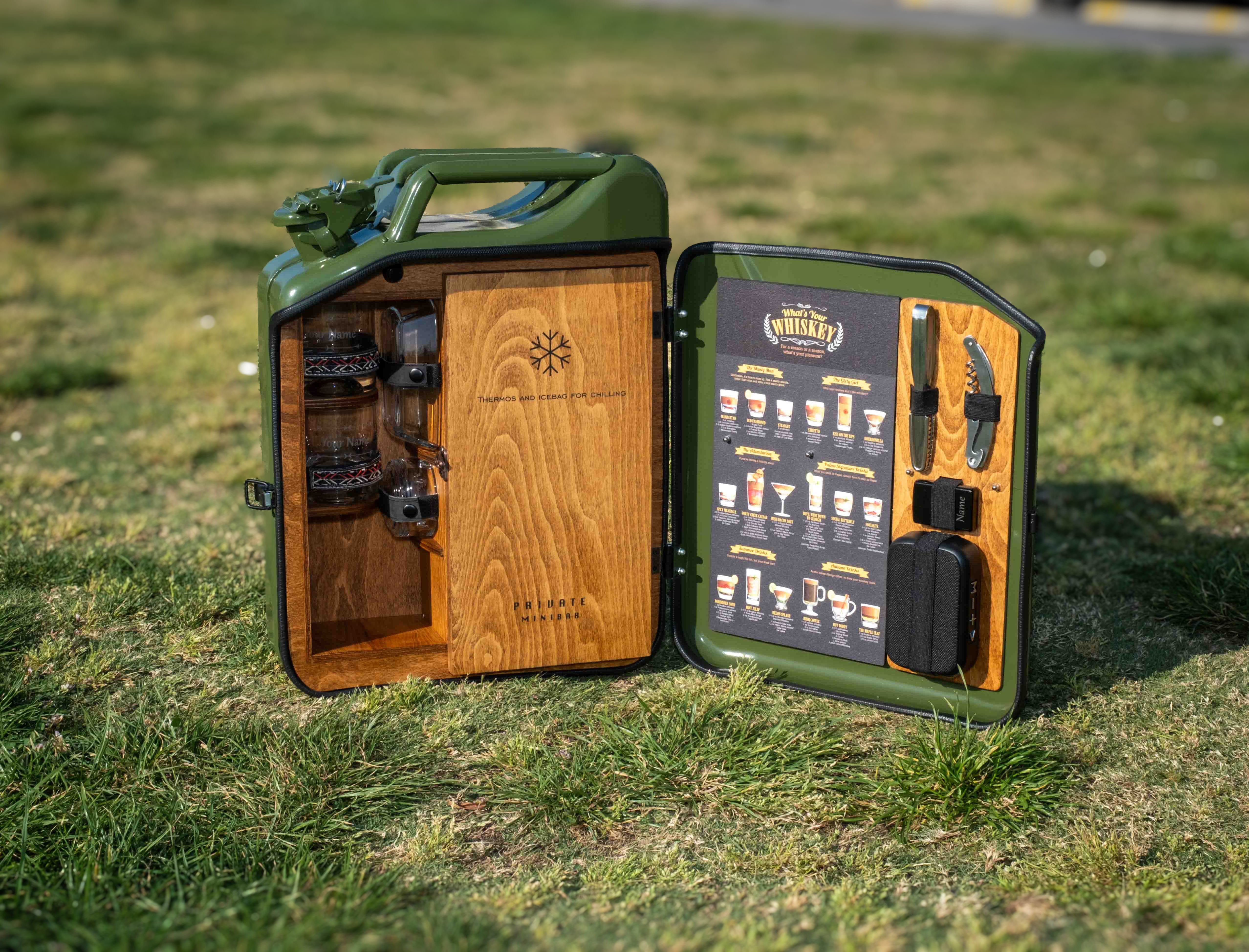 Çelik Bidon Termoslu Portatif Minibar / Full Aksesuar Viski Konsept