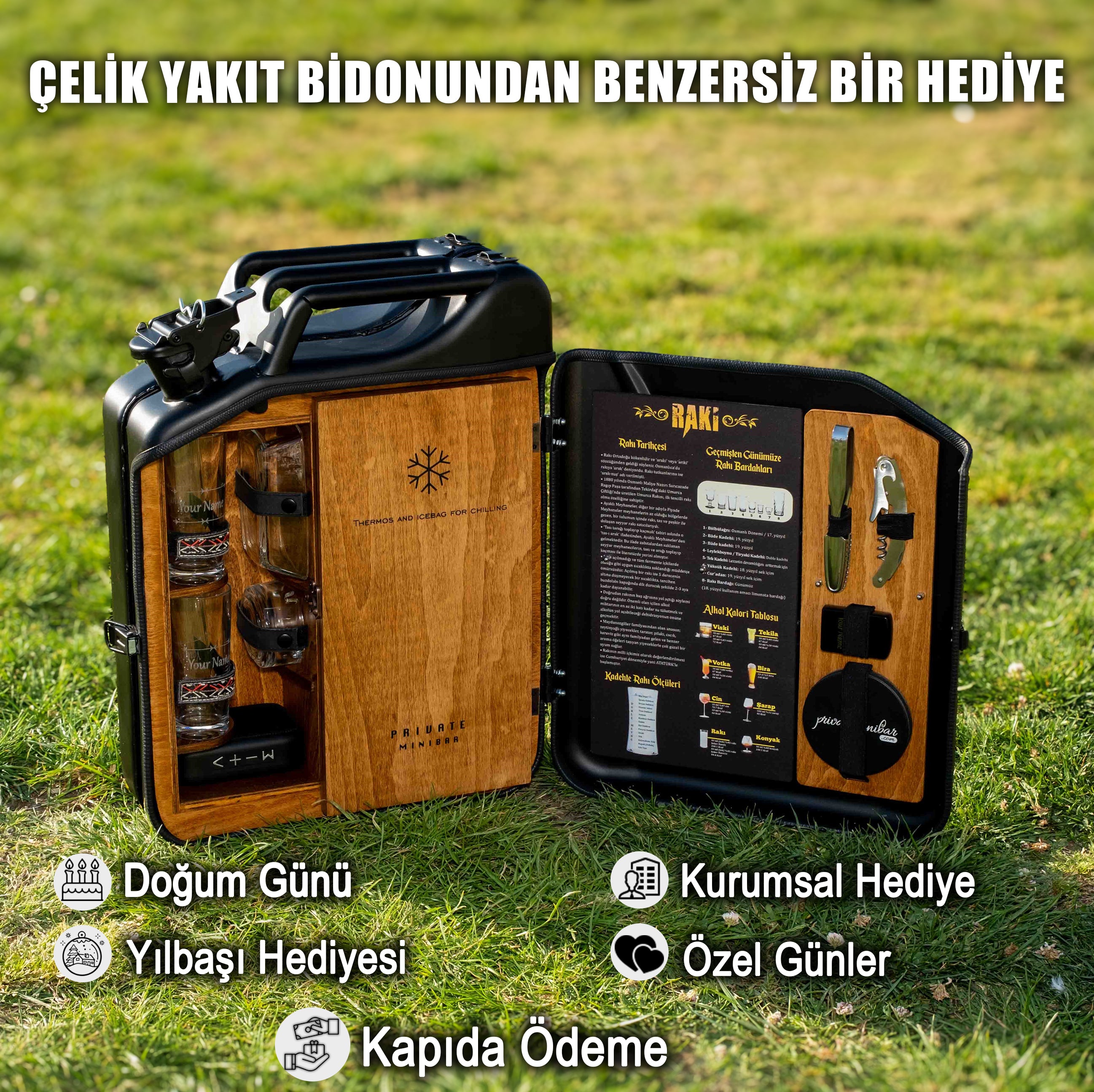 Çelik Bidon Termoslu Portatif Minibar / Full Aksesuar Rakı Konsept