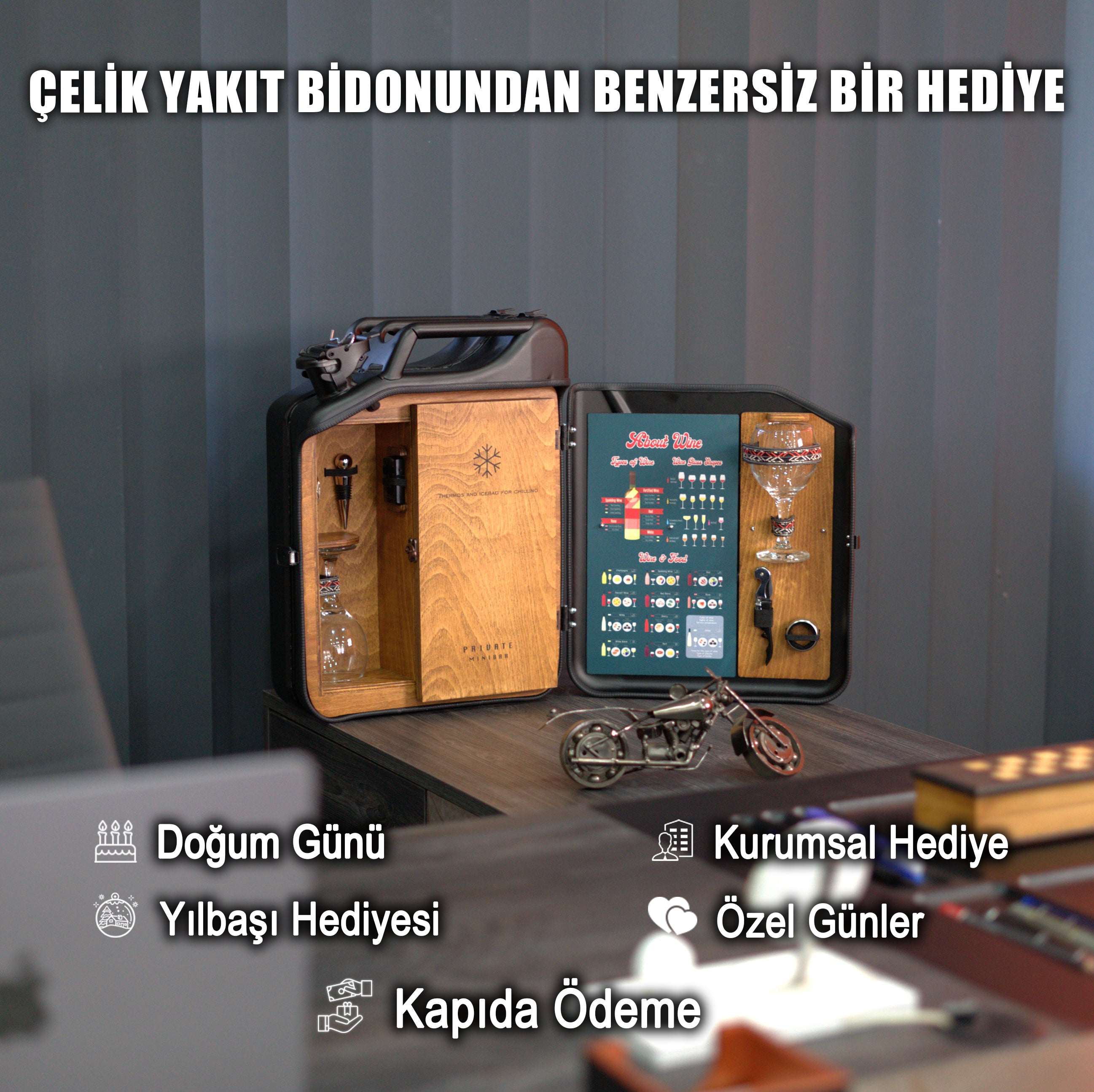 Çelik Bidon Termoslu Portatif Minibar / Full Aksesuar Şarap Konsepti