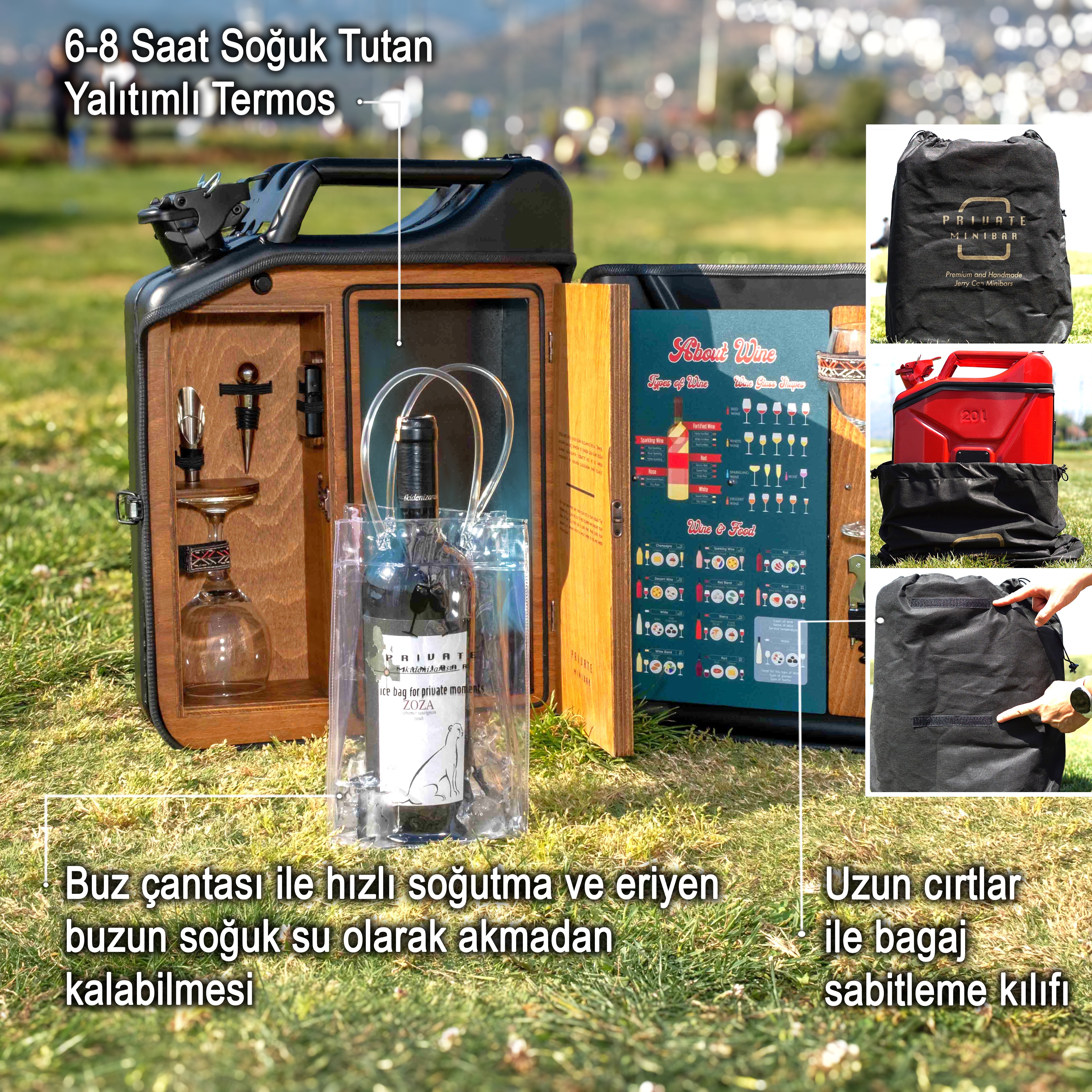 Çelik Bidon Termoslu Portatif Minibar / Full Aksesuar Şarap Konsepti