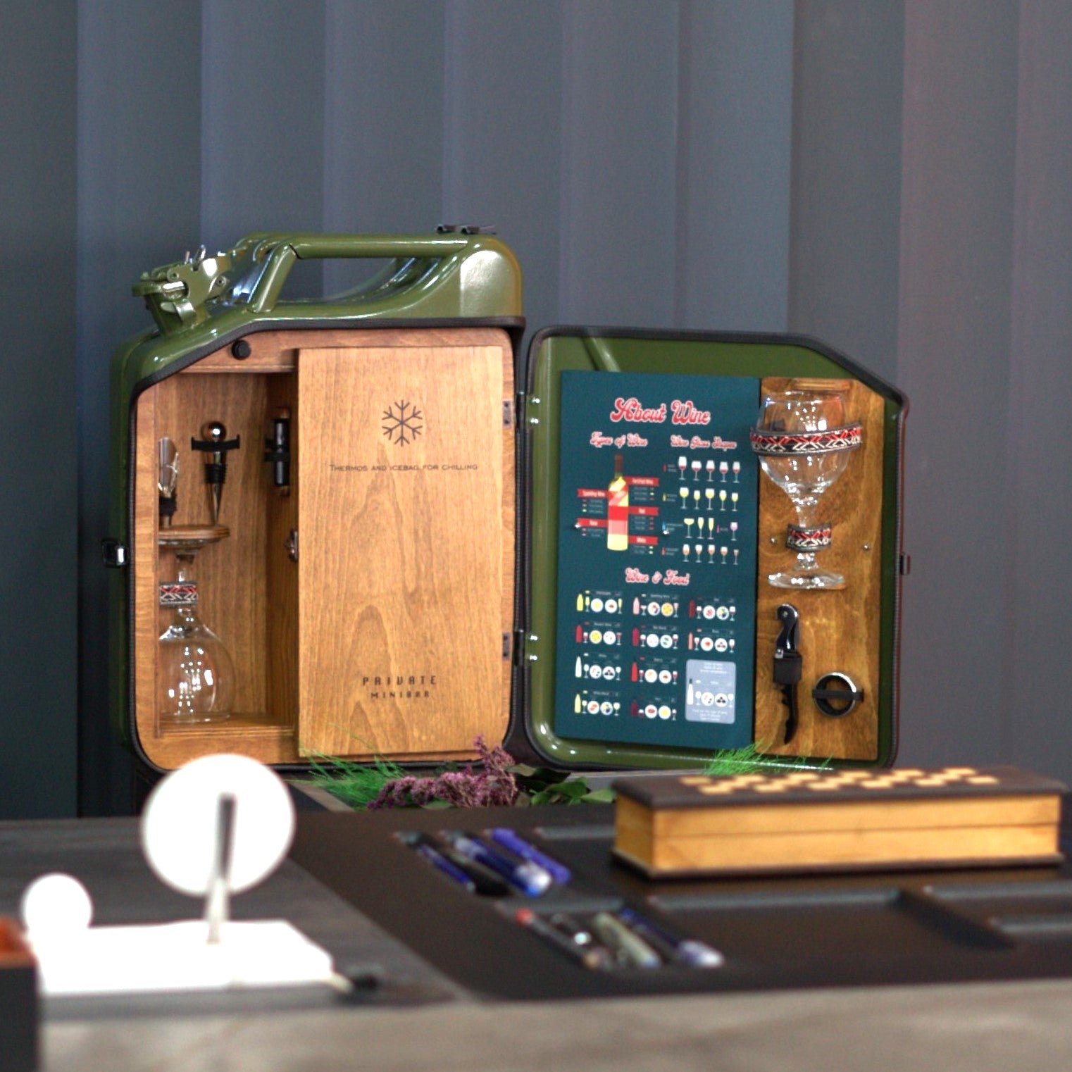 Çelik Bidon Termoslu Portatif Minibar / Full Aksesuar Şarap Konsepti