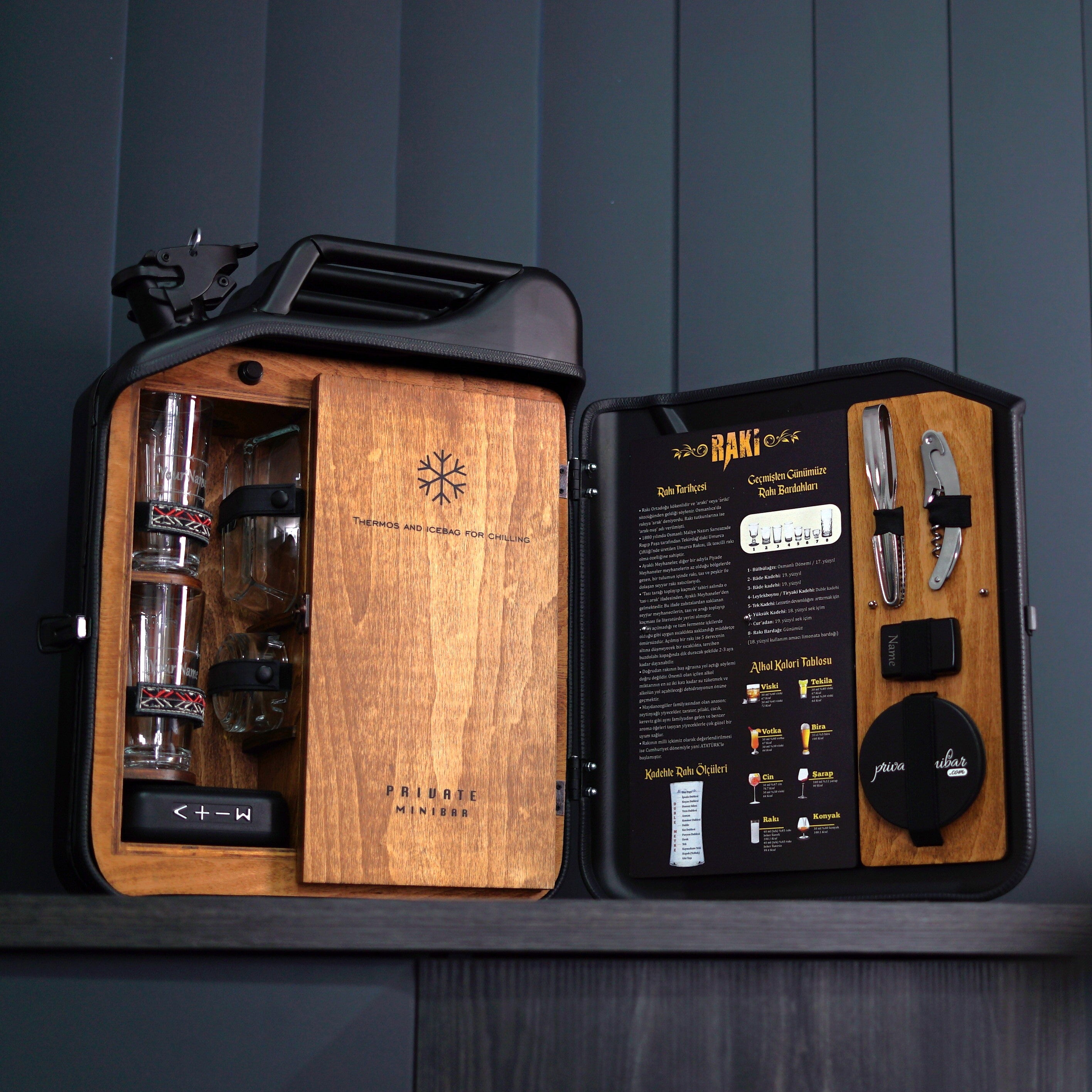 Çelik Bidon Termoslu Portatif Minibar / Full Aksesuar Rakı Konsept