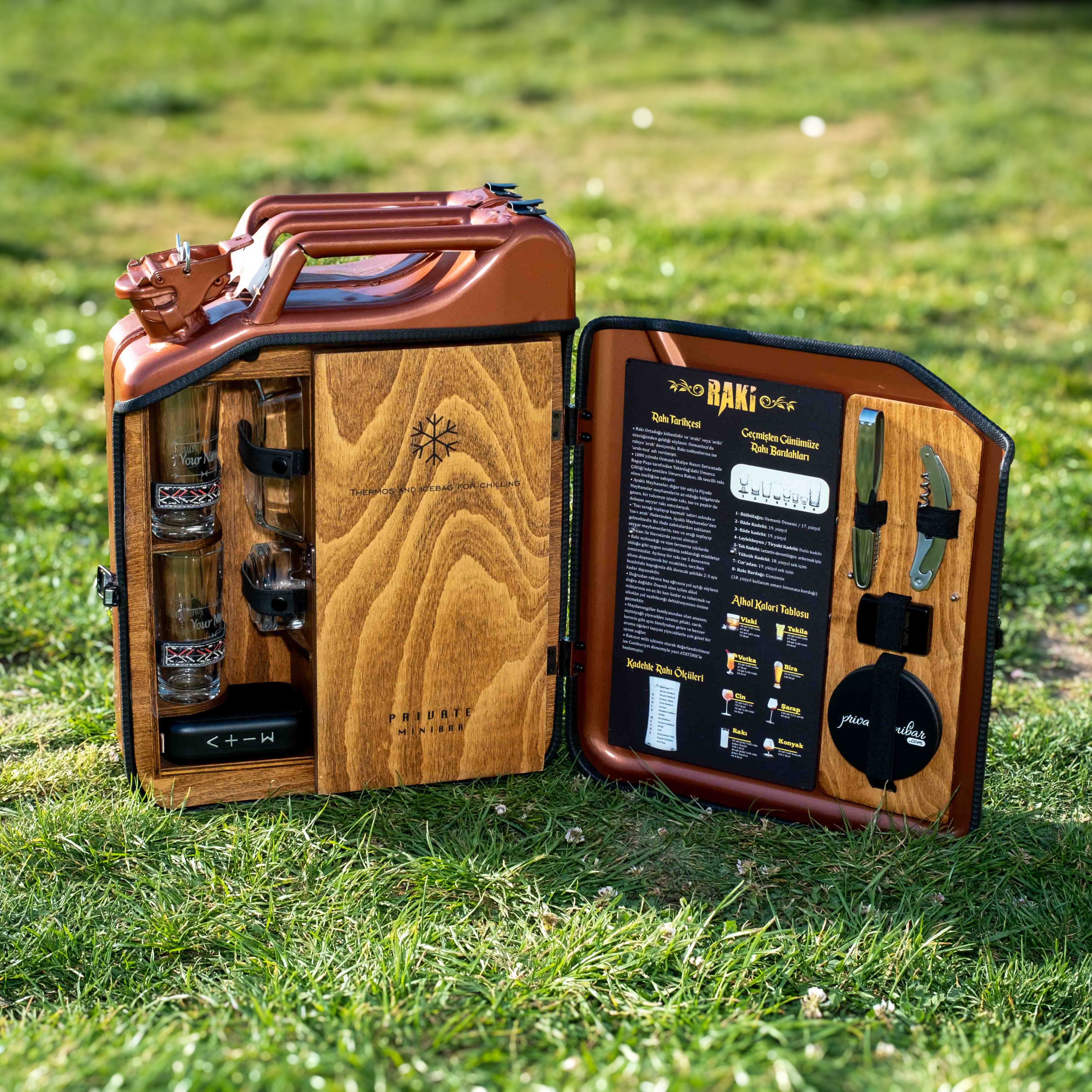 Çelik Bidon Termoslu Portatif Minibar / Full Aksesuar Rakı Konsept