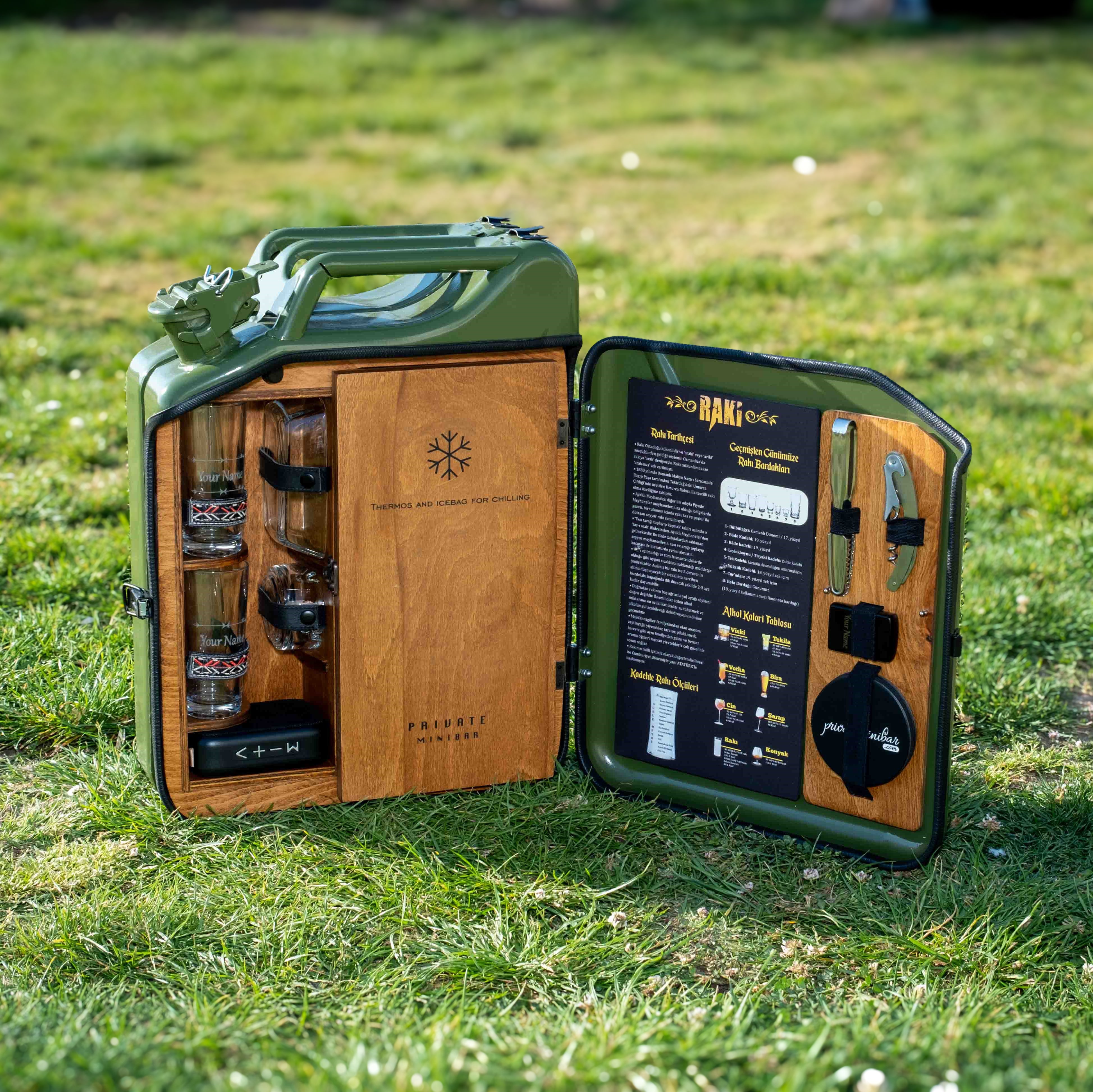 Çelik Bidon Termoslu Portatif Minibar / Full Aksesuar Rakı Konsept