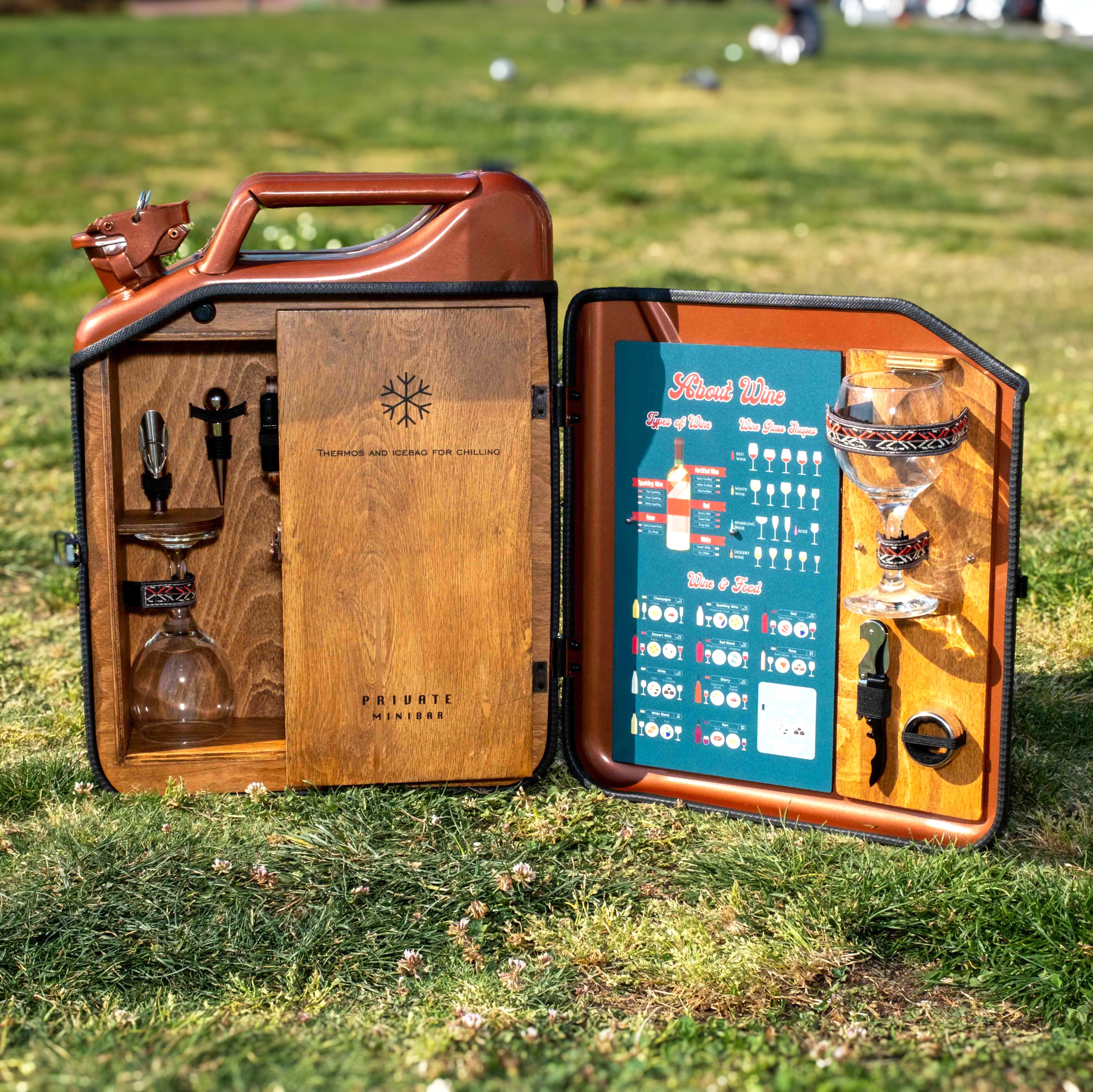 Çelik Bidon Termoslu Portatif Minibar / Full Aksesuar Şarap Konsepti