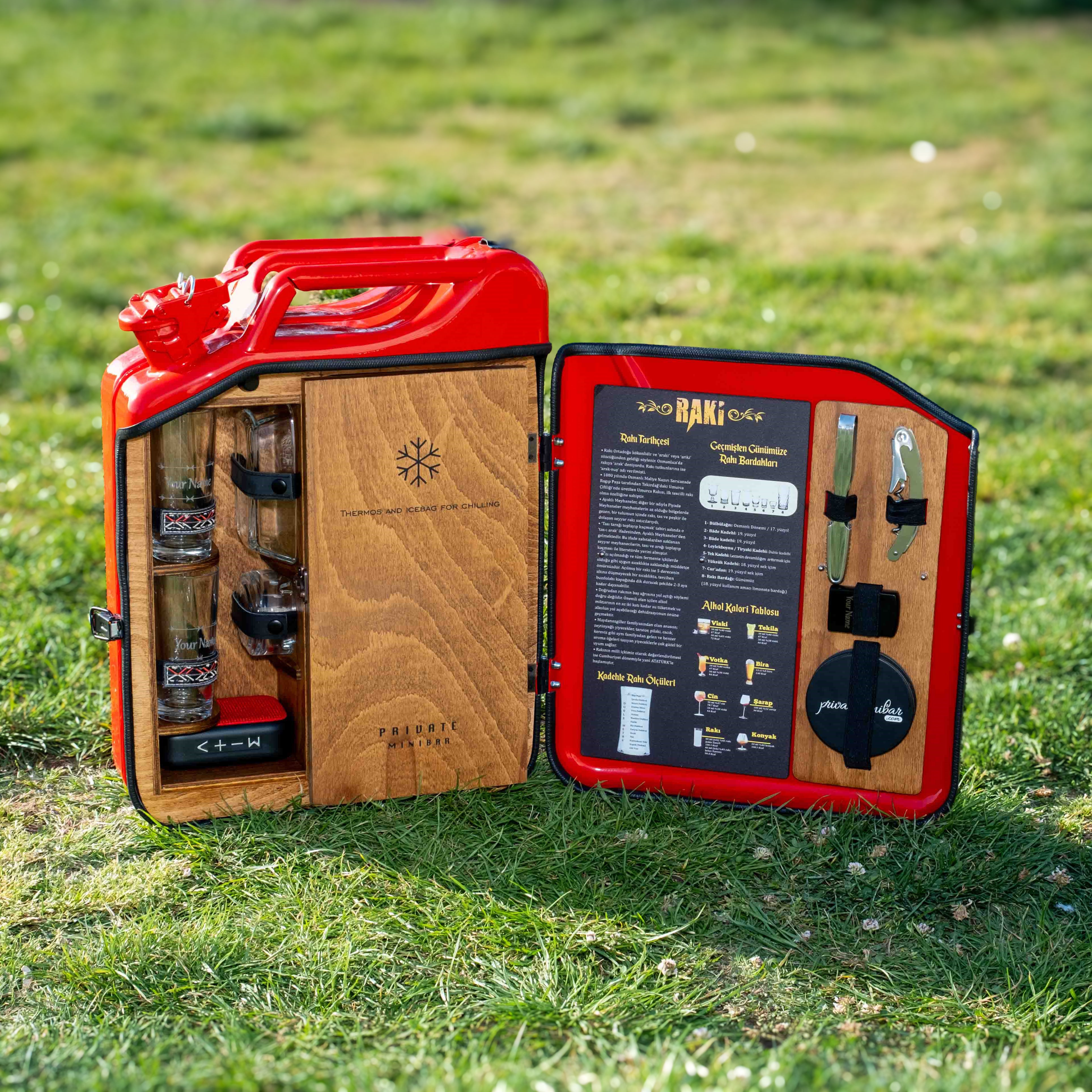 Çelik Bidon Termoslu Portatif Minibar / Full Aksesuar Rakı Konsept