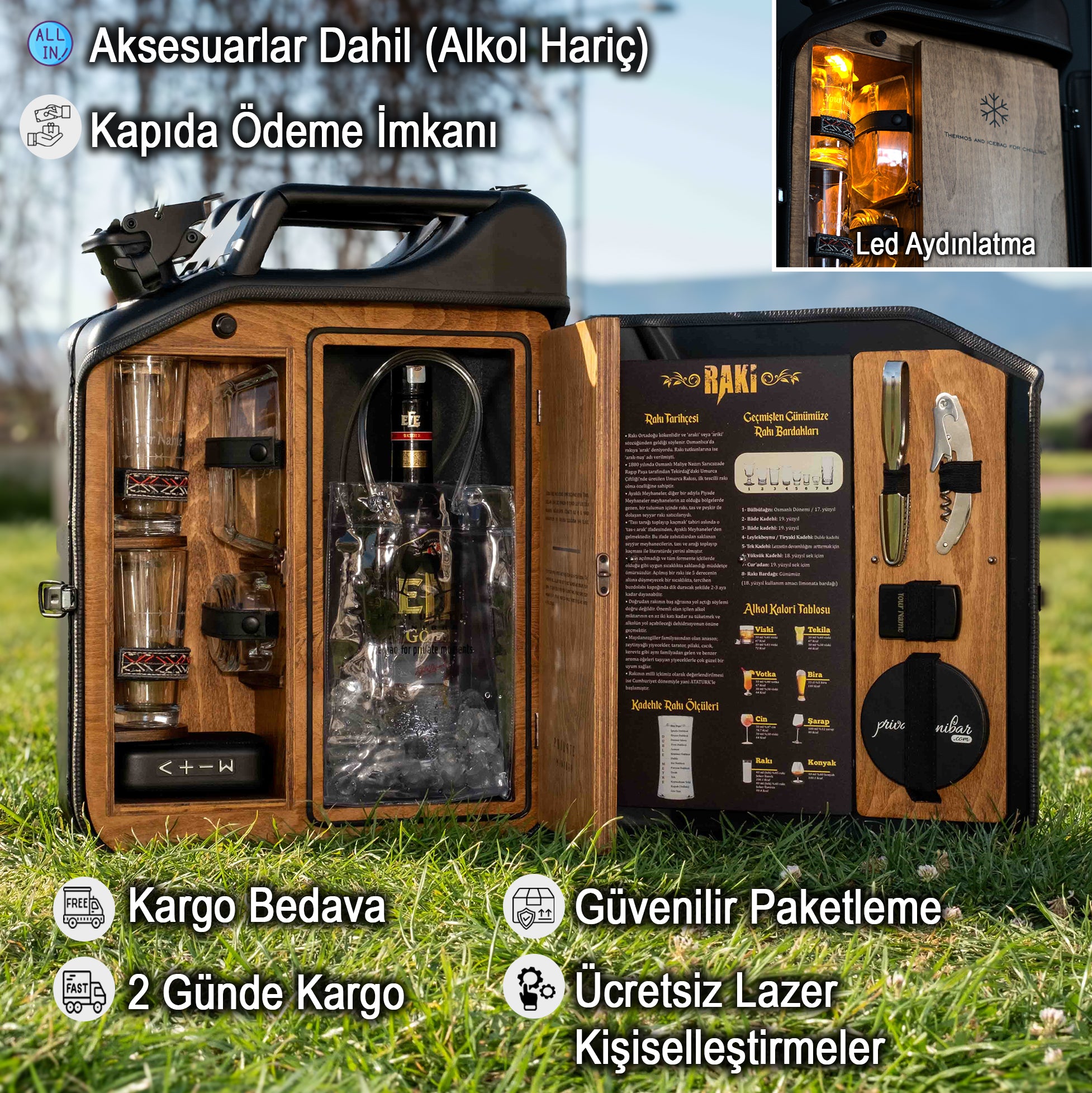 Çelik Bidon Termoslu Portatif Minibar / Full Aksesuar Rakı Konsept