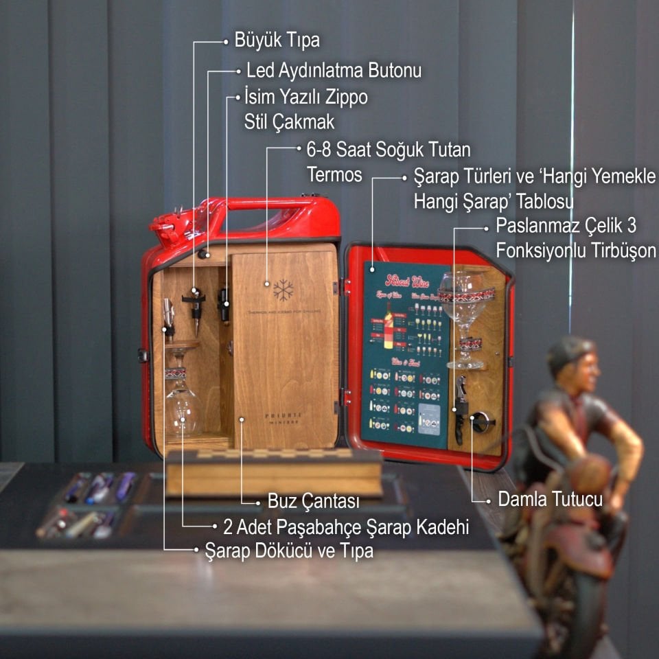 Çelik Bidon Termoslu Portatif Minibar / Full Aksesuar Şarap Konsepti