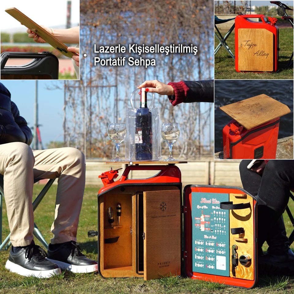 Çelik Bidon Termoslu Portatif Minibar / Full Aksesuar Şarap Konsepti