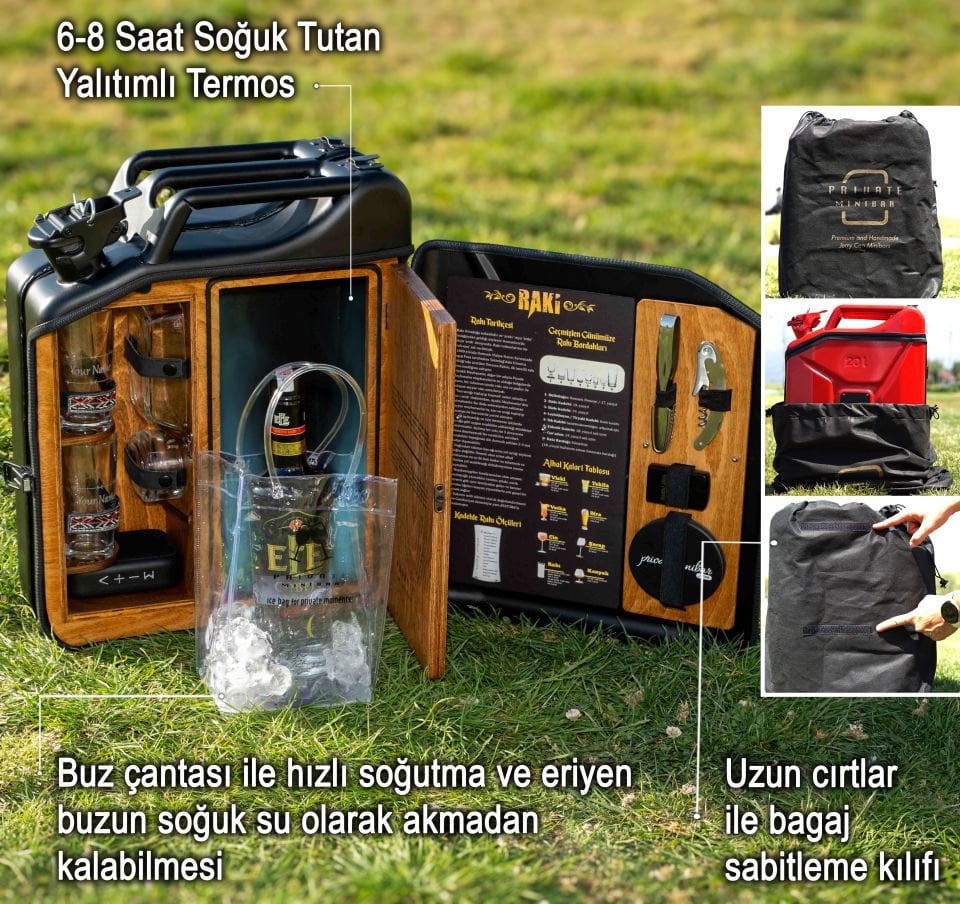 Çelik Bidon Termoslu Portatif Minibar / Full Aksesuar Rakı Konsept