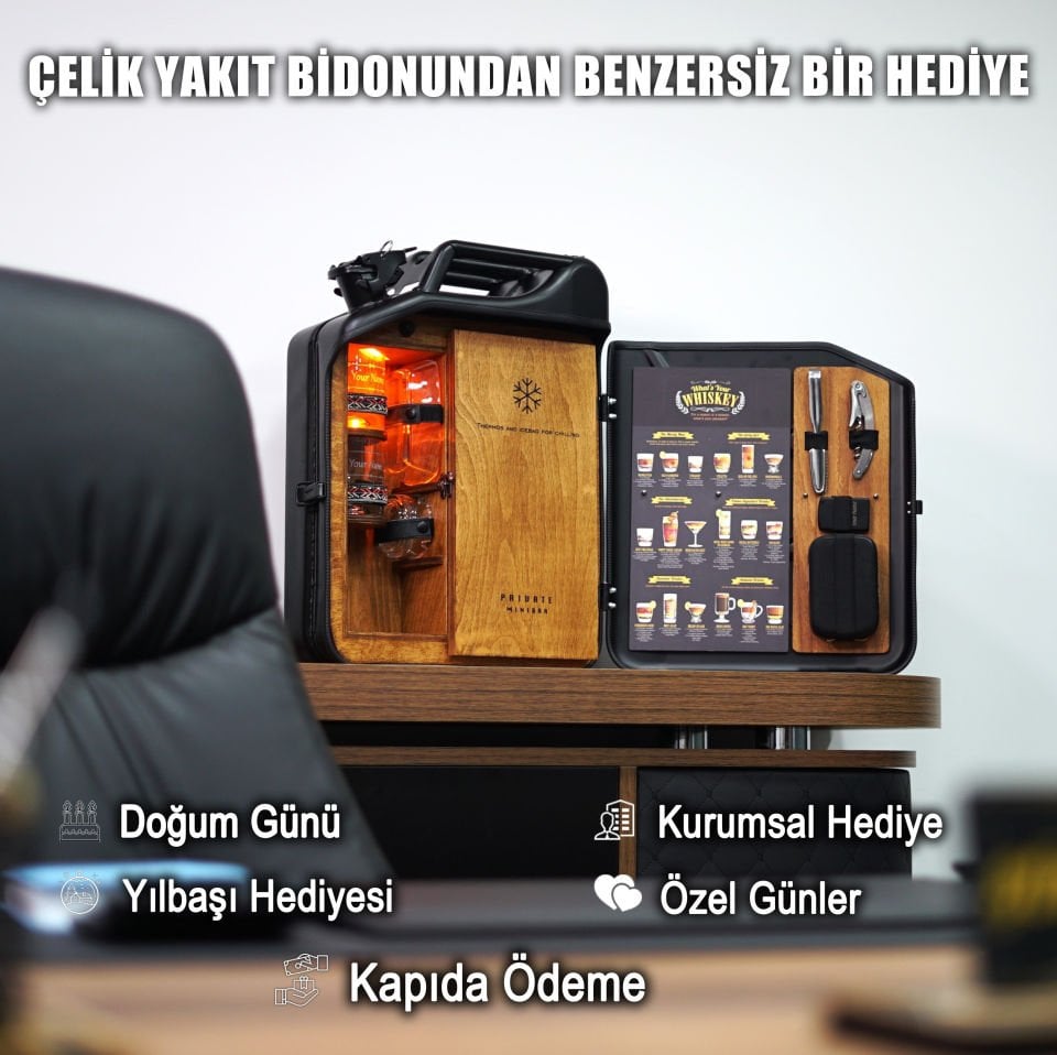 Çelik Bidon Termoslu Portatif Minibar / Full Aksesuar Viski Konsept