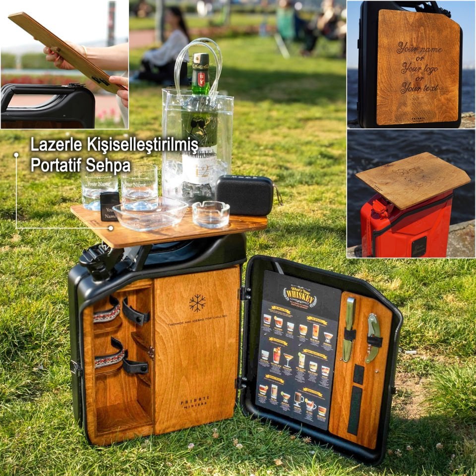 Çelik Bidon Termoslu Portatif Minibar / Full Aksesuar Viski Konsept